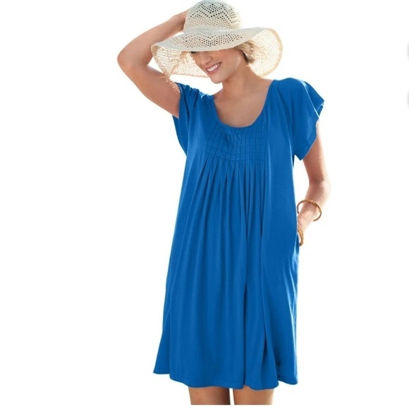 Swimsuits For All Swim 365 Women's Plus Size 2X Box-Pleat Cover Up Blue NWT - Picture 1 of 8